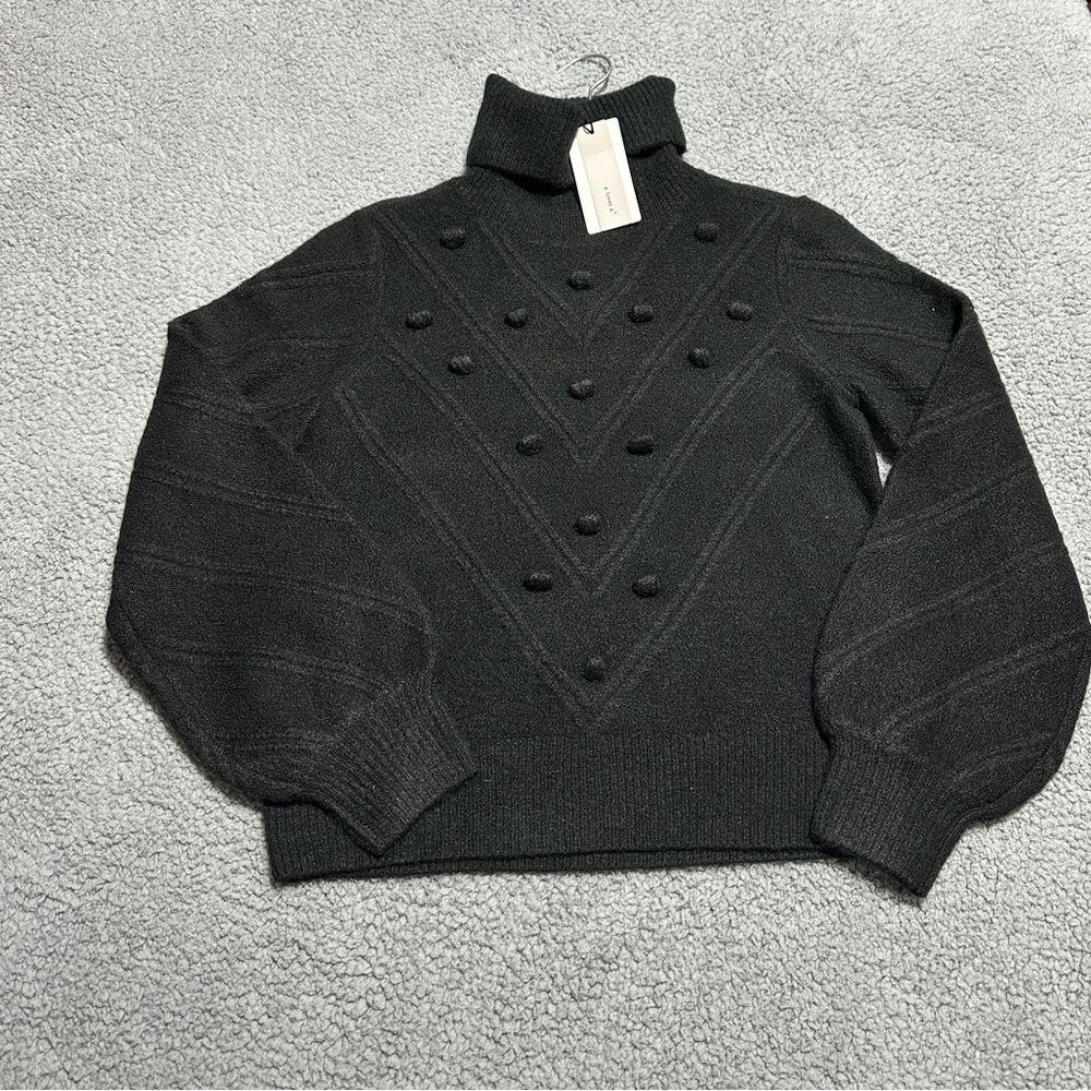 👉 A Loves A XS Black Turtleneck Sweater Popcorn Knit Chunky Pullover